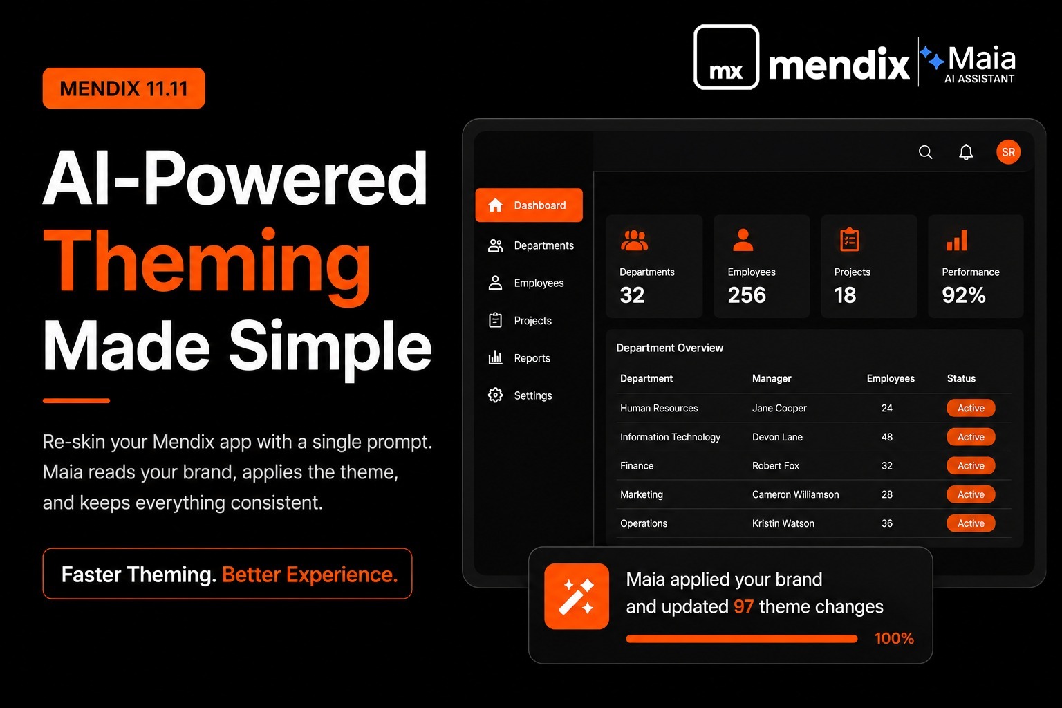 Theming a Mendix app with Maia in a single prompt using a brand PDF