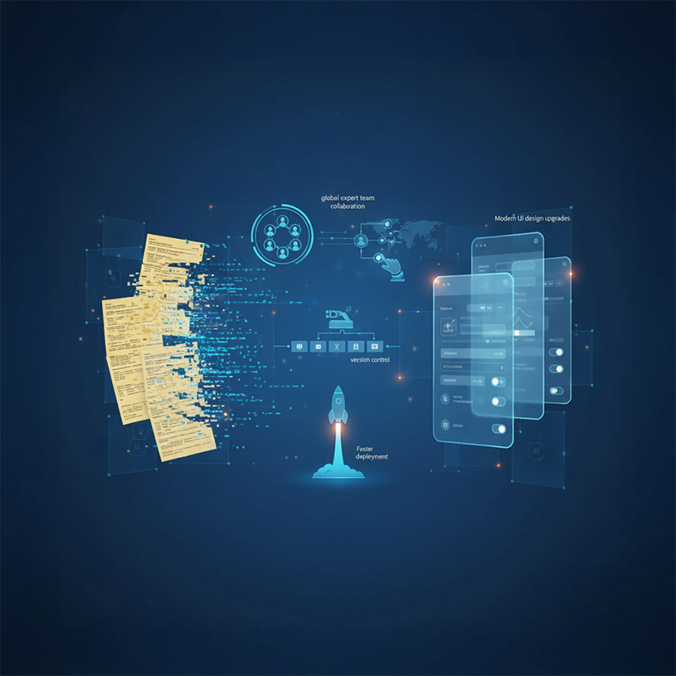 Banking form modernization challenges illustration with legacy and digital forms