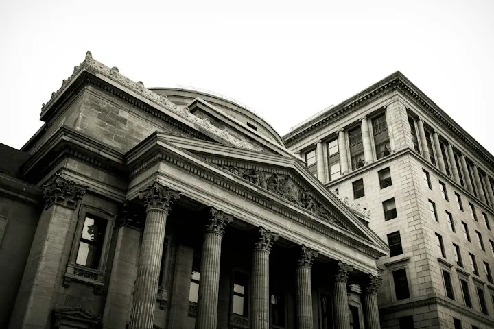 Classical bank building facade